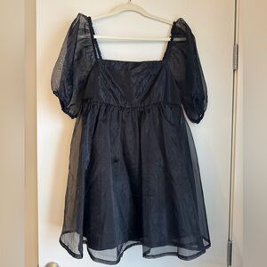 Black Sheer Puff Sleeve Dress